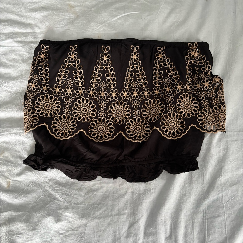 American Eagle Outfitters Black Top with Embroidery